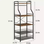 Étagère de cuisine autoportante, support à micro-ondes à 5 niveaux avec panier métallique et pieds réglables, station de café industrielle de 128,78 cm de hauteur