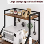 Étagère de cuisine autoportante, support à micro-ondes à 5 niveaux avec panier métallique et pieds réglables, station de café industrielle de 128,78 cm de hauteur