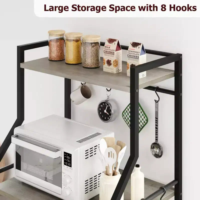 Étagère de cuisine autoportante, support à micro-ondes à 5 niveaux avec panier métallique et pieds réglables, station de café industrielle de 128,78 cm de hauteur