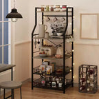 Étagère de cuisine autoportante, support à micro-ondes à 5 niveaux avec panier métallique et pieds réglables, station de café industrielle de 128,78 cm de hauteur