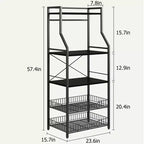 Étagère de cuisine autoportante, support à micro-ondes à 5 niveaux avec panier métallique et pieds réglables, station de café industrielle de 128,78 cm de hauteur