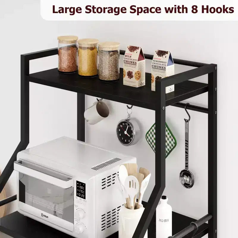Étagère de cuisine autoportante, support à micro-ondes à 5 niveaux avec panier métallique et pieds réglables, station de café industrielle de 128,78 cm de hauteur
