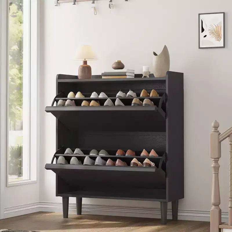 Meuble à chaussures 2 tiroirs COZONY avec étagère réglable, organisateur de rangement de chaussures dissimulé avec tiroir basculant pour entrée, couloir et salon