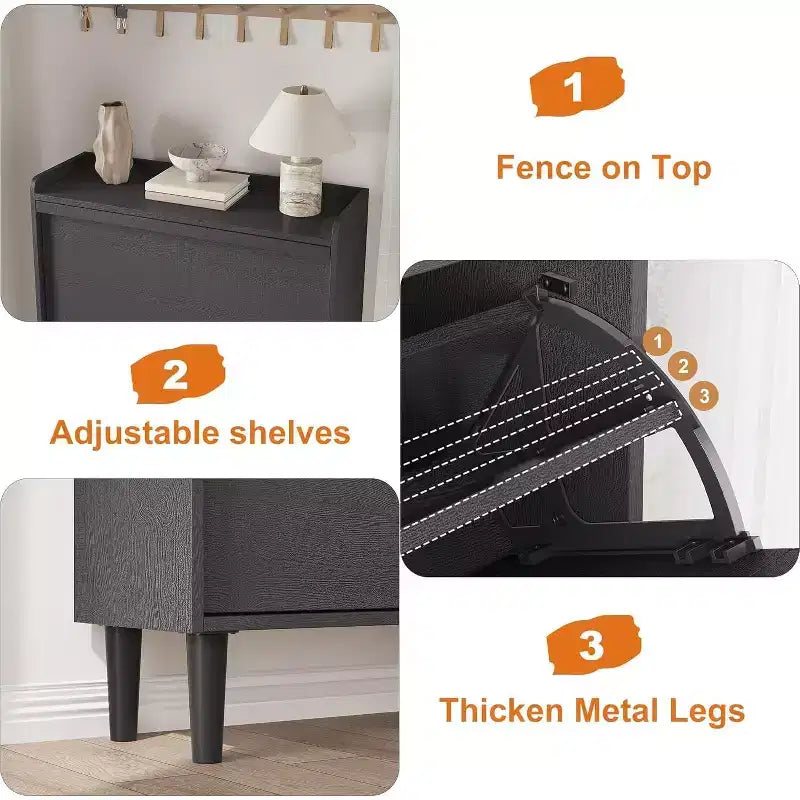 Meuble à chaussures 2 tiroirs COZONY avec étagère réglable, organisateur de rangement de chaussures dissimulé avec tiroir basculant pour entrée, couloir et salon