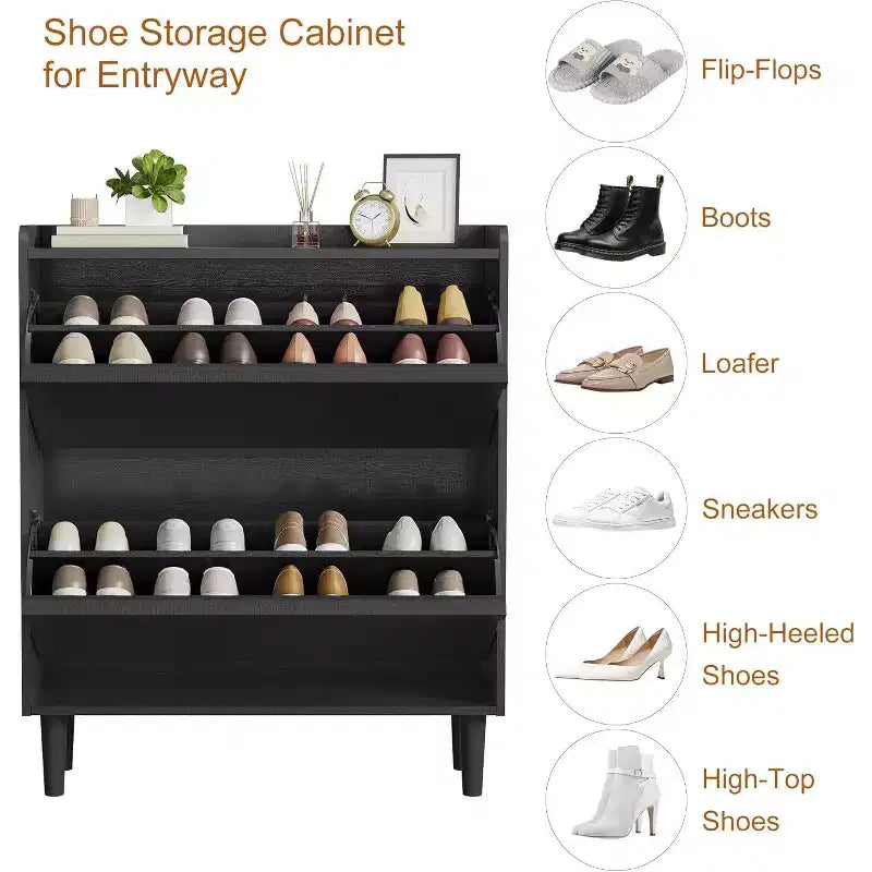 Meuble à chaussures 2 tiroirs COZONY avec étagère réglable, organisateur de rangement de chaussures dissimulé avec tiroir basculant pour entrée, couloir et salon