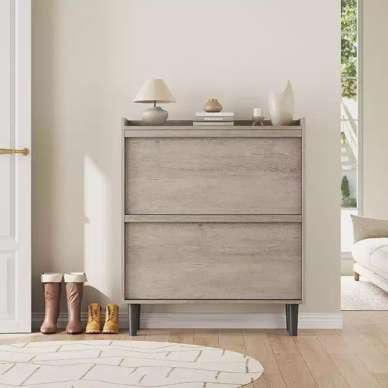 Meuble à chaussures 2 tiroirs COZONY avec étagère réglable, organisateur de rangement de chaussures dissimulé avec tiroir basculant pour entrée, couloir et salon