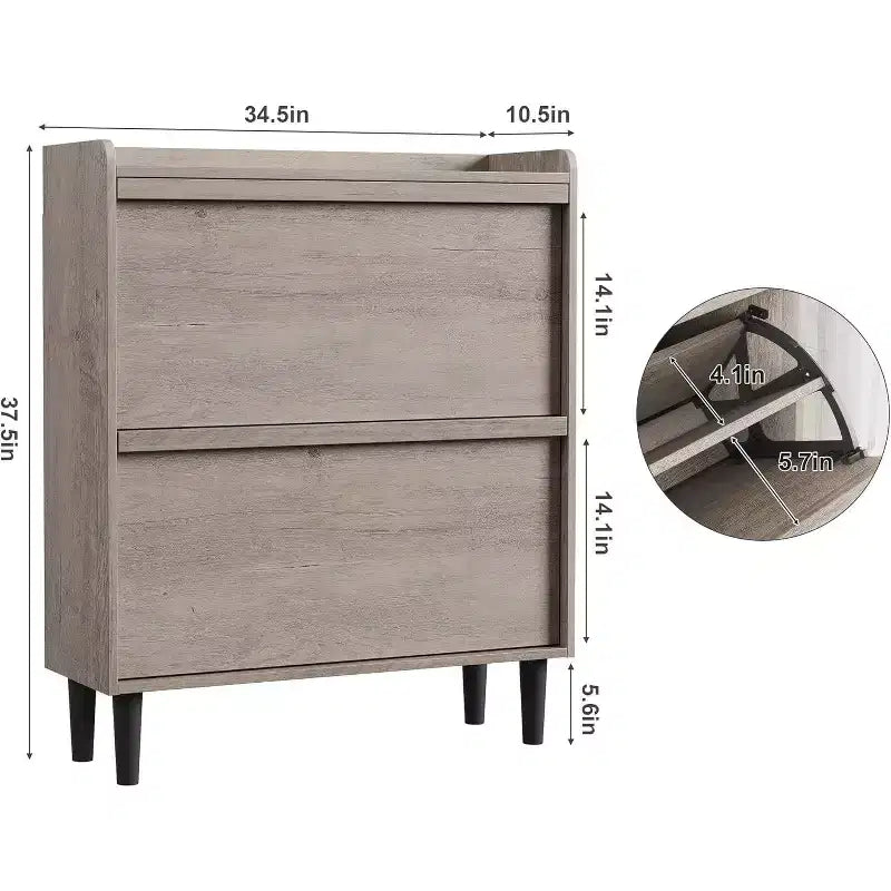 Meuble à chaussures 2 tiroirs COZONY avec étagère réglable, organisateur de rangement de chaussures dissimulé avec tiroir basculant pour entrée, couloir et salon