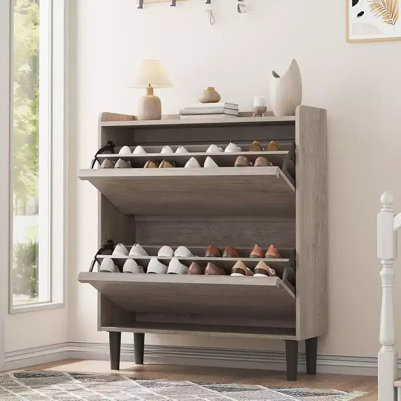 Meuble à chaussures 2 tiroirs COZONY avec étagère réglable, organisateur de rangement de chaussures dissimulé avec tiroir basculant pour entrée, couloir et salon