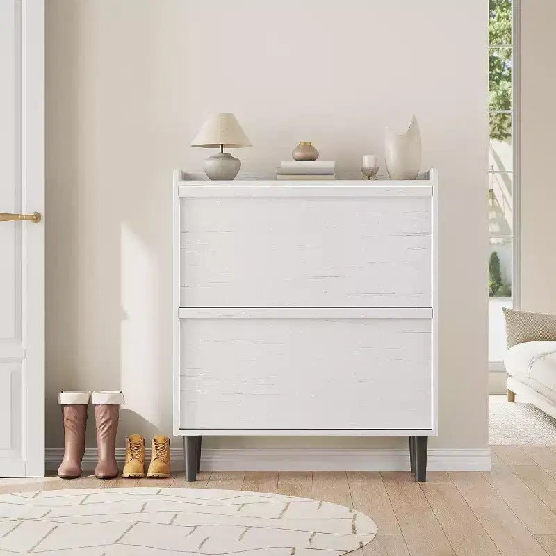 Meuble à chaussures 2 tiroirs COZONY avec étagère réglable, organisateur de rangement de chaussures dissimulé avec tiroir basculant pour entrée, couloir et salon