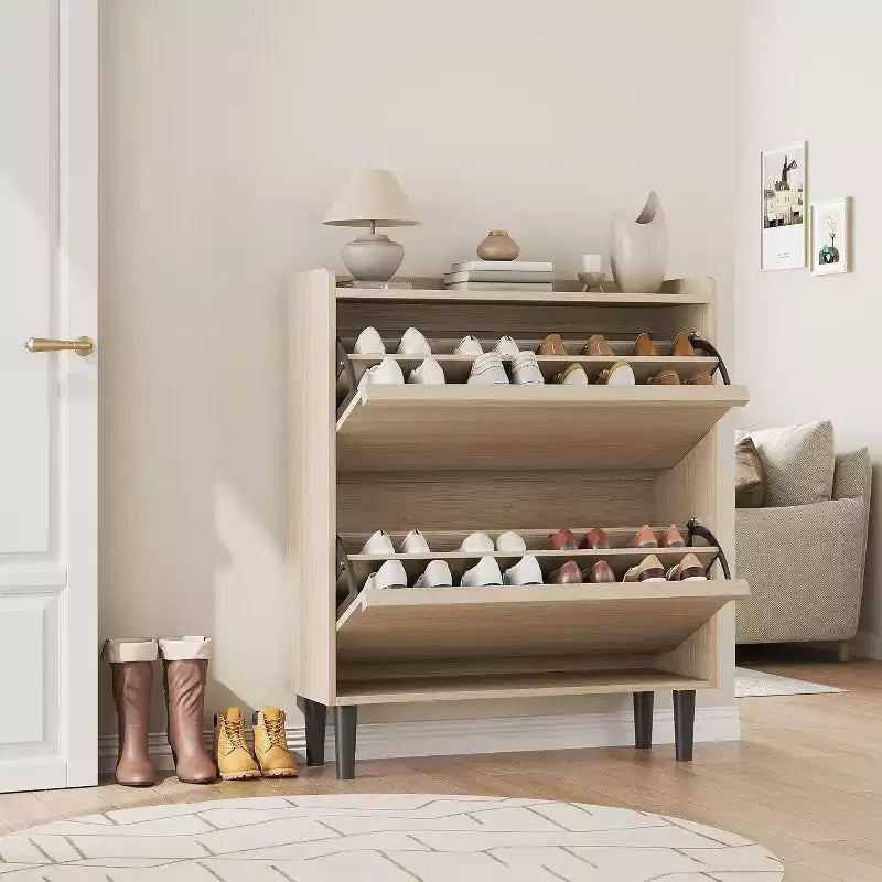 Meuble à chaussures 2 tiroirs COZONY avec étagère réglable, organisateur de rangement de chaussures dissimulé avec tiroir basculant pour entrée, couloir et salon
