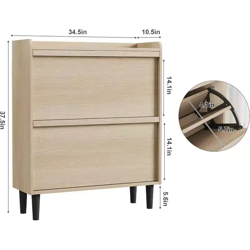 Meuble à chaussures 2 tiroirs COZONY avec étagère réglable, organisateur de rangement de chaussures dissimulé avec tiroir basculant pour entrée, couloir et salon
