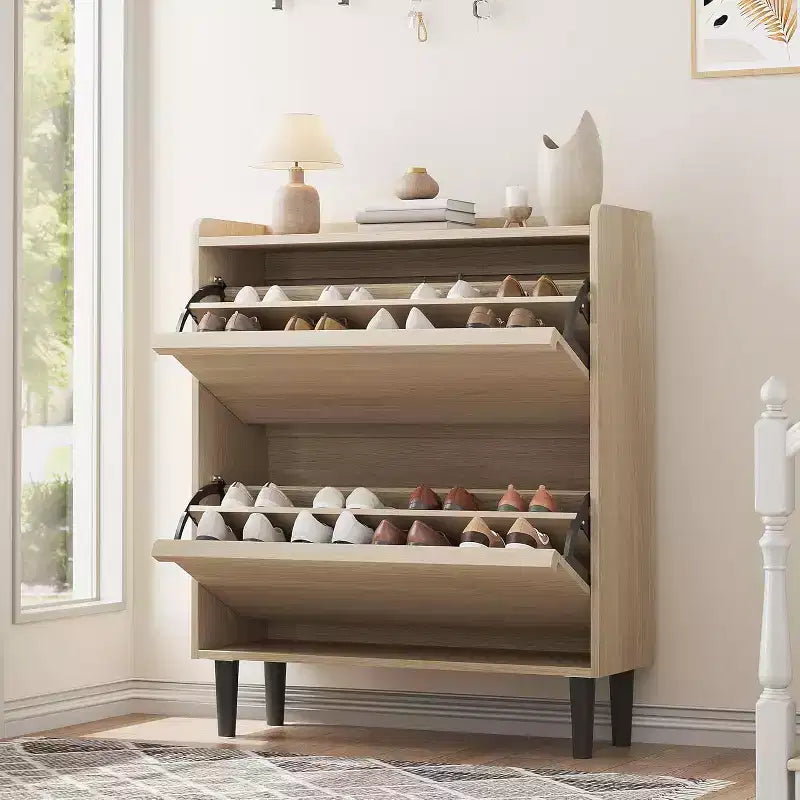Meuble à chaussures 2 tiroirs COZONY avec étagère réglable, organisateur de rangement de chaussures dissimulé avec tiroir basculant pour entrée, couloir et salon