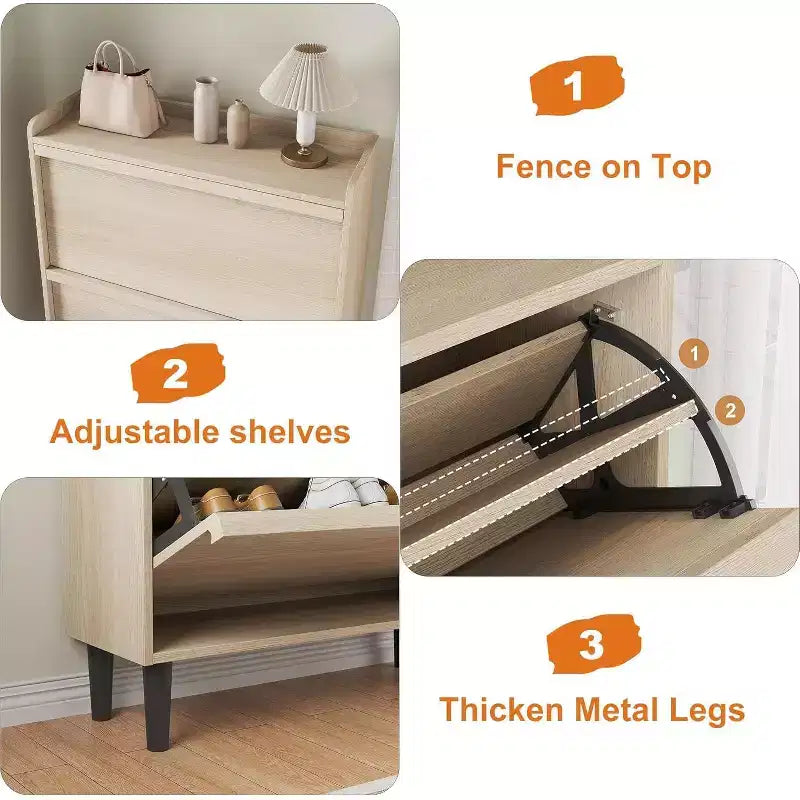 Meuble à chaussures 2 tiroirs COZONY avec étagère réglable, organisateur de rangement de chaussures dissimulé avec tiroir basculant pour entrée, couloir et salon