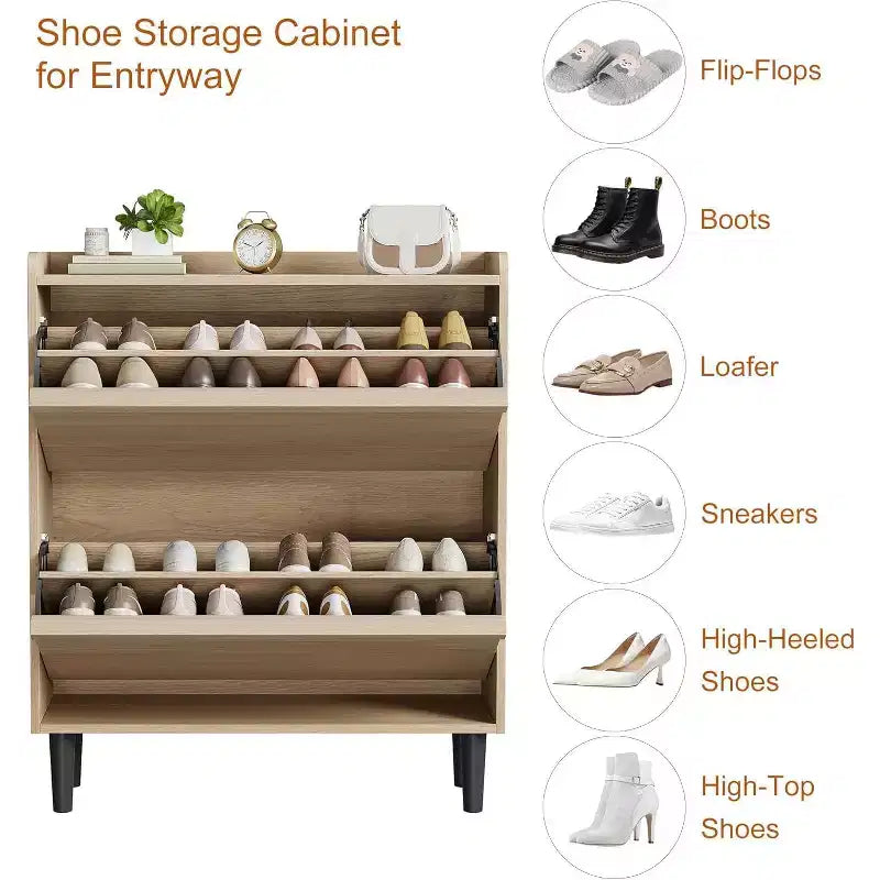 Meuble à chaussures 2 tiroirs COZONY avec étagère réglable, organisateur de rangement de chaussures dissimulé avec tiroir basculant pour entrée, couloir et salon