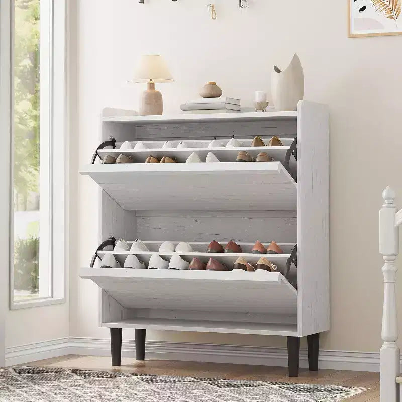 Meuble à chaussures 2 tiroirs COZONY avec étagère réglable, organisateur de rangement de chaussures dissimulé avec tiroir basculant pour entrée, couloir et salon
