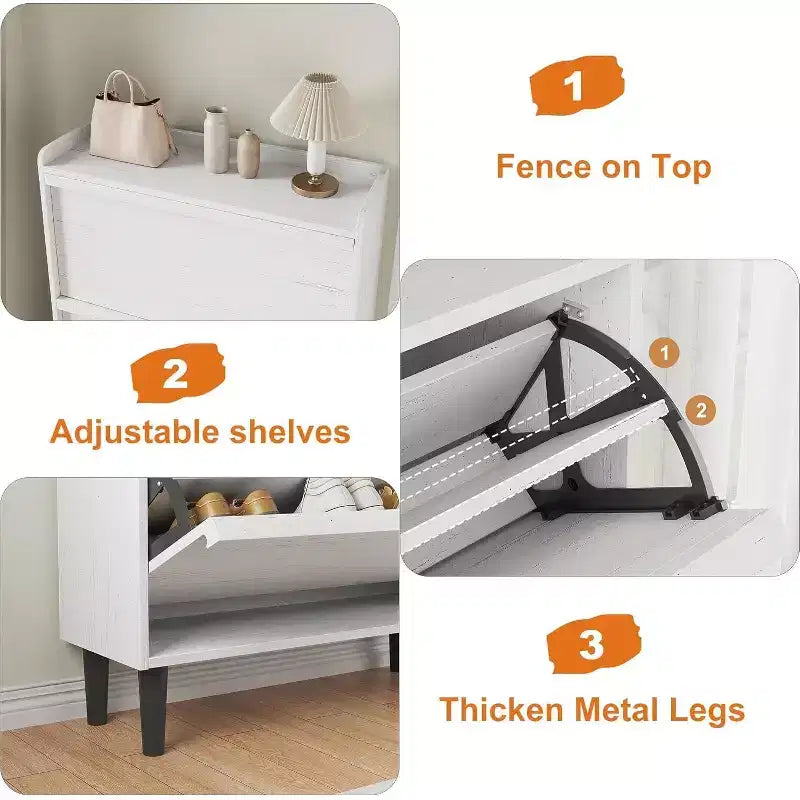 Meuble à chaussures 2 tiroirs COZONY avec étagère réglable, organisateur de rangement de chaussures dissimulé avec tiroir basculant pour entrée, couloir et salon