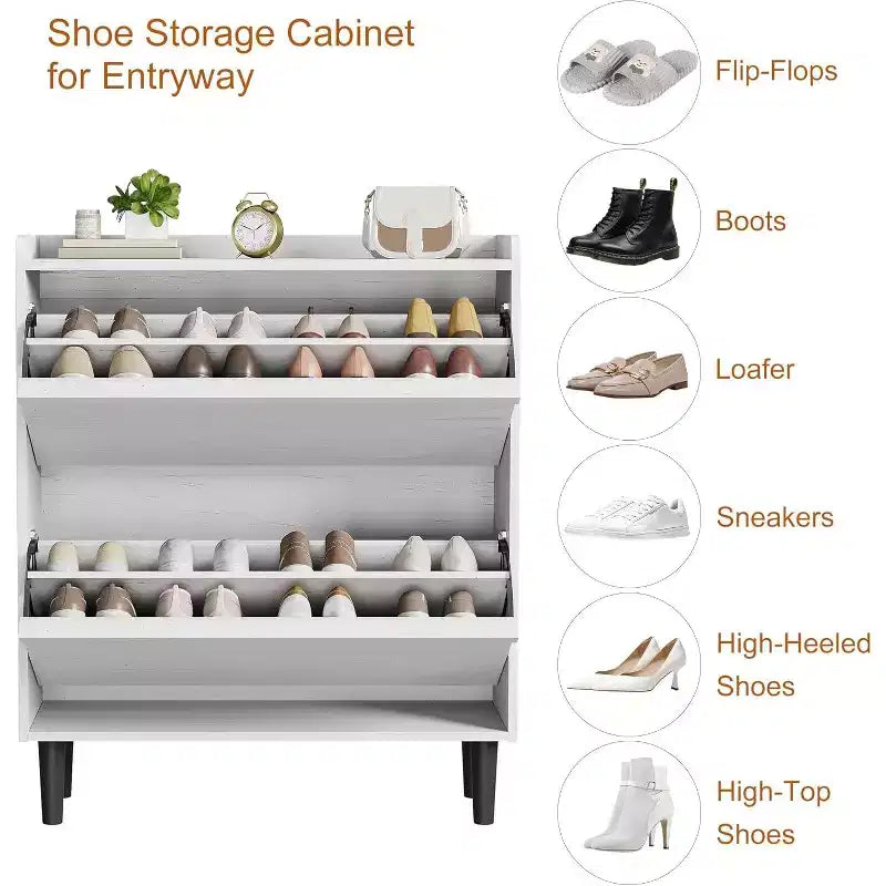 Meuble à chaussures 2 tiroirs COZONY avec étagère réglable, organisateur de rangement de chaussures dissimulé avec tiroir basculant pour entrée, couloir et salon