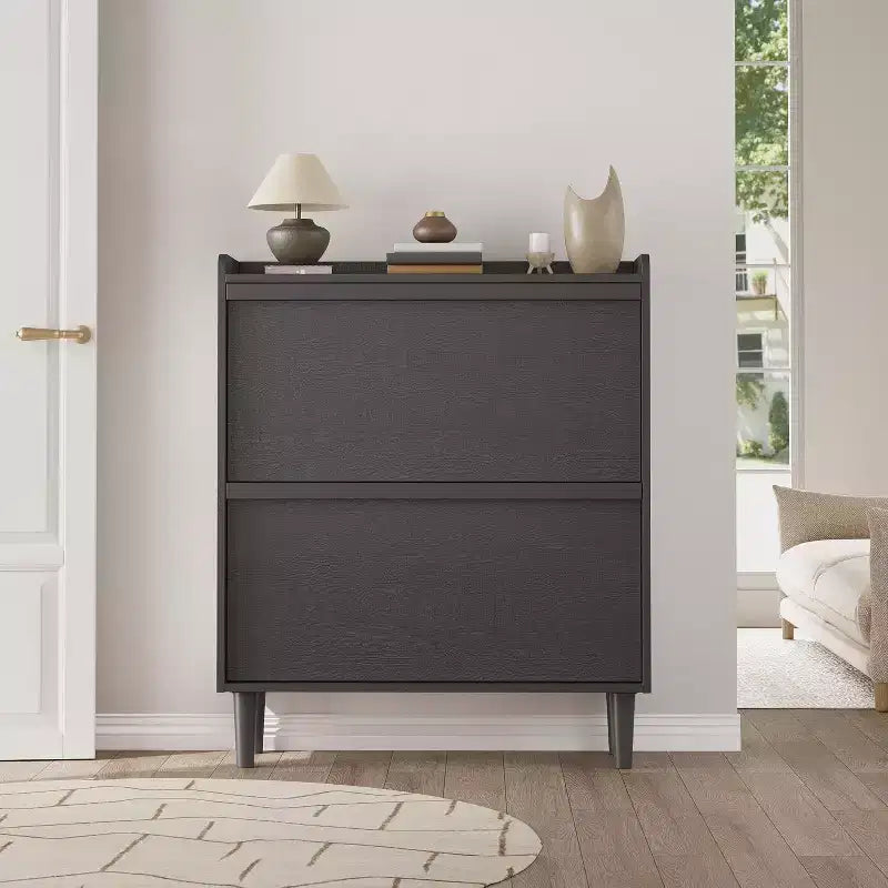 Meuble à chaussures 2 tiroirs COZONY avec étagère réglable, organisateur de rangement de chaussures dissimulé avec tiroir basculant pour entrée, couloir et salon