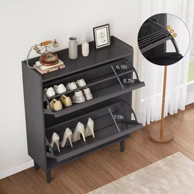 Meuble à chaussures 2 tiroirs COZONY avec étagère réglable, organisateur de rangement de chaussures dissimulé avec tiroir basculant pour entrée, couloir et salon
