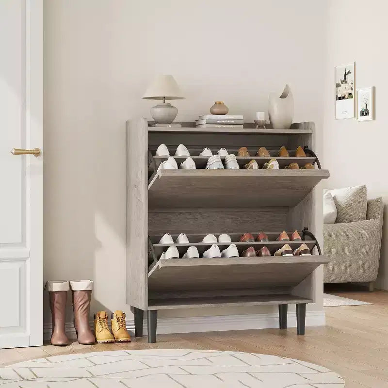 Meuble à chaussures 2 tiroirs COZONY avec étagère réglable, organisateur de rangement de chaussures dissimulé avec tiroir basculant pour entrée, couloir et salon