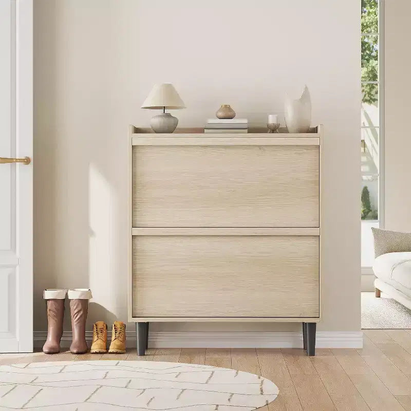 Meuble à chaussures 2 tiroirs COZONY avec étagère réglable, organisateur de rangement de chaussures dissimulé avec tiroir basculant pour entrée, couloir et salon