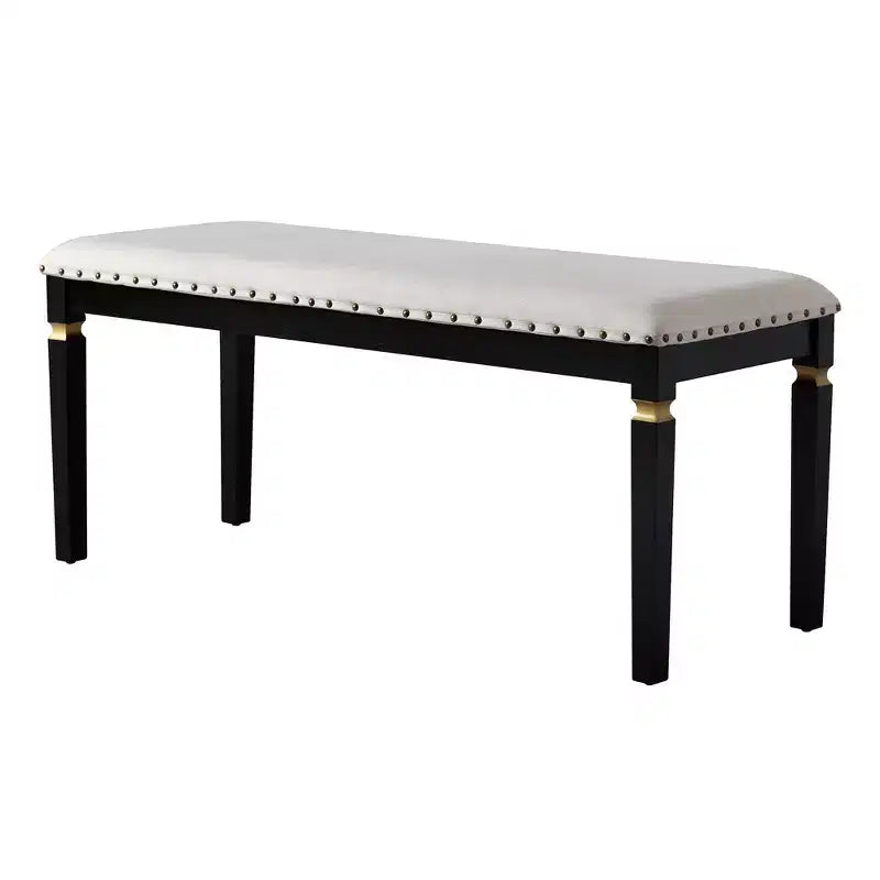 Ensemble de salle à manger rétro 6 pièces, table rectangulaire en bois et 4 chaises capitonnées à dossier haut et 1 banc