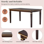 Ensemble de salle à manger rétro 6 pièces, table rectangulaire en bois et 4 chaises capitonnées à dossier haut et 1 banc