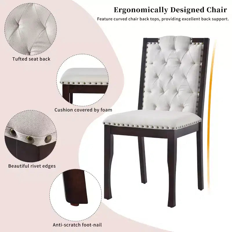 Ensemble de salle à manger rétro 6 pièces, table rectangulaire en bois et 4 chaises capitonnées à dossier haut et 1 banc
