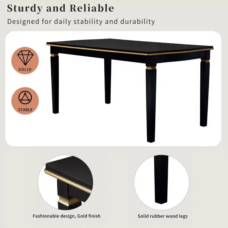 Ensemble de salle à manger rétro 6 pièces, table rectangulaire en bois et 4 chaises capitonnées à dossier haut et 1 banc