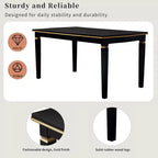Ensemble de salle à manger rétro 6 pièces, table rectangulaire en bois et 4 chaises capitonnées à dossier haut et 1 banc