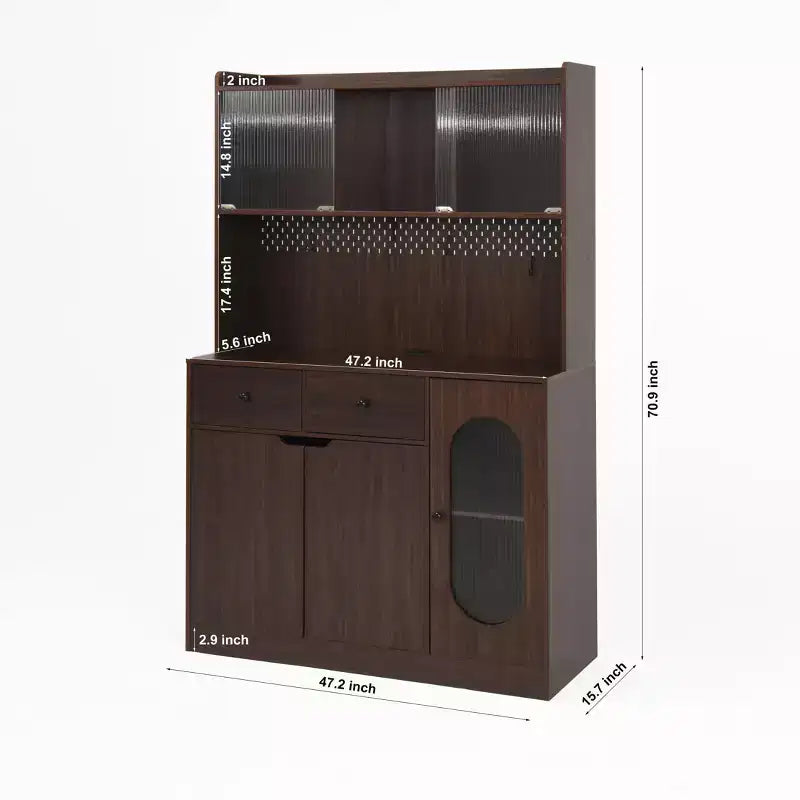 Meuble de cuisine en bois Okak 71H avec portes vitrées et support pour micro-ondes, buffet pour cuisine ou salle à manger