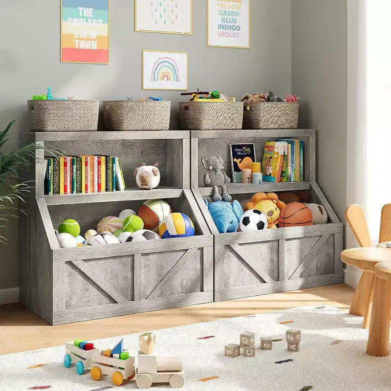 Étagère à livres et organiseur de jouets pour enfants - Armoire de rangement à 2 niveaux avec étagères pour salle de jeux, chambre, salle de classe