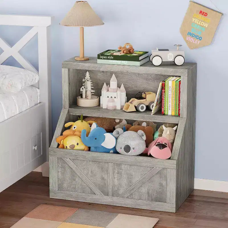 Étagère à livres et organiseur de jouets pour enfants - Armoire de rangement à 2 niveaux avec étagères pour salle de jeux, chambre, salle de classe
