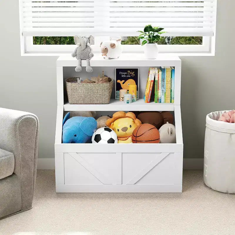 Étagère à livres et organiseur de jouets pour enfants - Armoire de rangement à 2 niveaux avec étagères pour salle de jeux, chambre, salle de classe