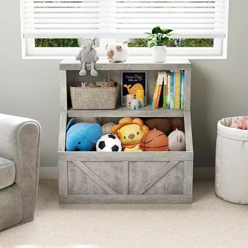 Étagère à livres et organiseur de jouets pour enfants - Armoire de rangement à 2 niveaux avec étagères pour salle de jeux, chambre, salle de classe