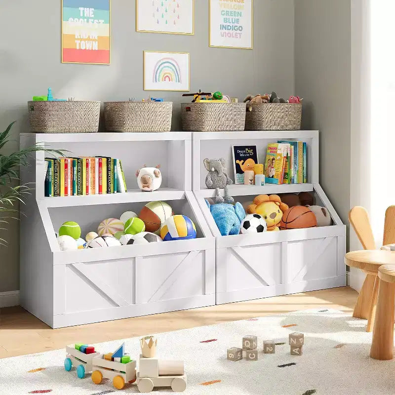 Étagère à livres et organiseur de jouets pour enfants - Armoire de rangement à 2 niveaux avec étagères pour salle de jeux, chambre, salle de classe