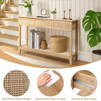Console d'entrée en rotin en bois MDF à 2 niveaux et 3 tiroirs 130*30*81cm