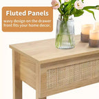 Console d'entrée en rotin en bois MDF à 2 niveaux et 3 tiroirs 130*30*81cm