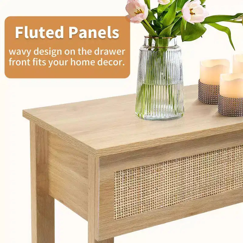 Console d'entrée en rotin en bois MDF à 2 niveaux et 3 tiroirs 130*30*81cm