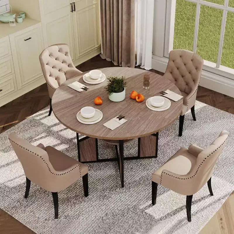 Table à manger ronde de 151,4 cm pour 4-6 personnes, style industriel avec étagère de rangement et base en croix en métal