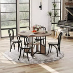 Table à manger ronde de 151,4 cm pour 4-6 personnes, style industriel avec étagère de rangement et base en croix en métal