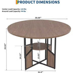 Table à manger ronde de 151,4 cm pour 4-6 personnes, style industriel avec étagère de rangement et base en croix en métal