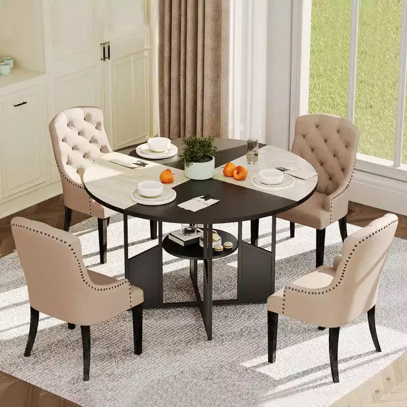 Table à manger ronde de 151,4 cm pour 4-6 personnes, style industriel avec étagère de rangement et base en croix en métal
