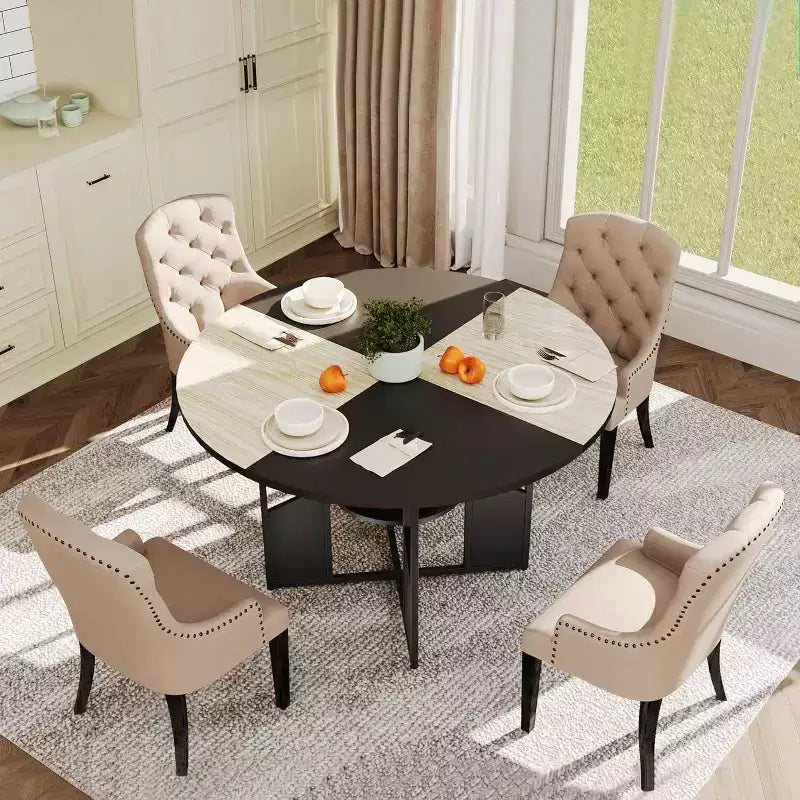 Table à manger ronde de 151,4 cm pour 4-6 personnes, style industriel avec étagère de rangement et base en croix en métal