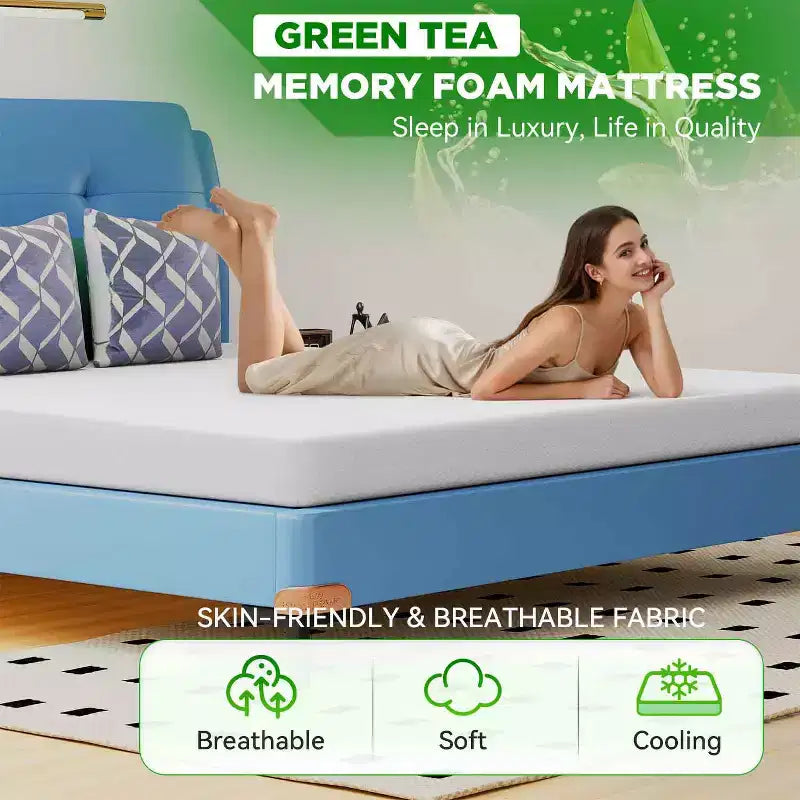 Matelas en mousse à mémoire de forme de 5 pouces infusé de gel et enrichi à l'extrait de thé vert