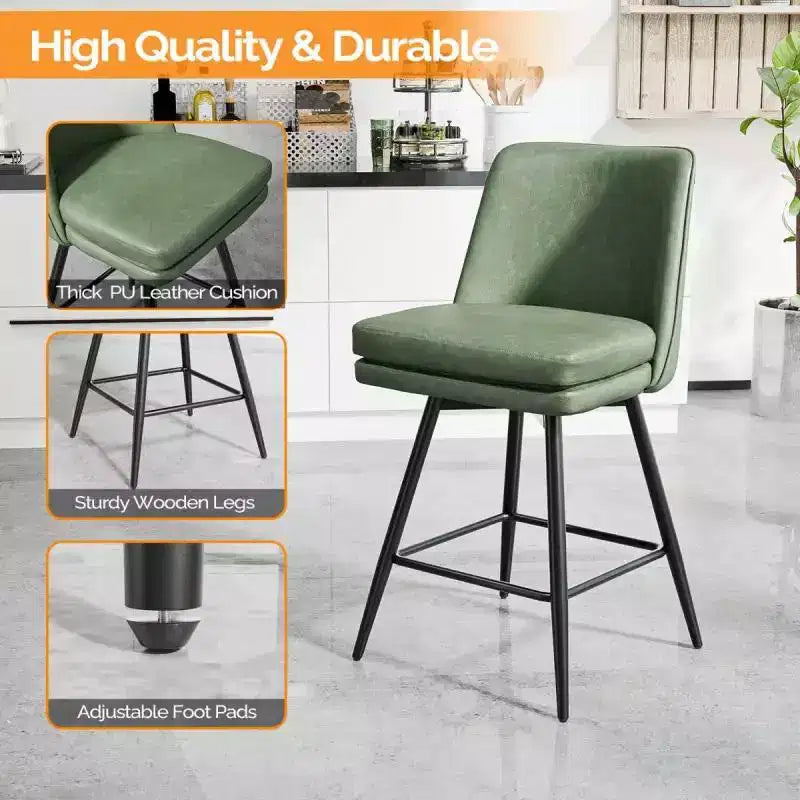 Tabourets de bar modernes en similicuir PU rembourrés : Rotation à 360°, construction durable et design élégant