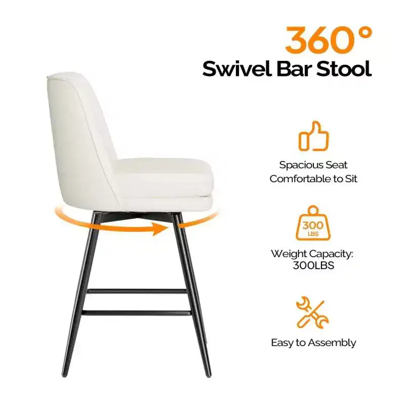 Tabourets de bar modernes en similicuir PU rembourrés : Rotation à 360°, construction durable et design élégant