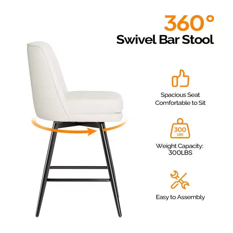 Tabourets de bar modernes en similicuir PU rembourrés : Rotation à 360°, construction durable et design élégant