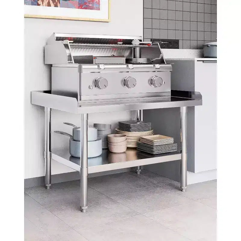 Table de préparation commerciale en acier inoxydable, table de travail robuste 28x48, étagère inférieure et rehausses latérales réglables, pour cuisine de restaurant, service alimentaire
