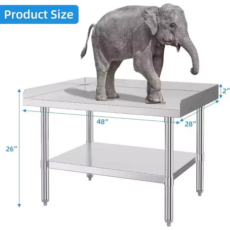 Table de préparation commerciale en acier inoxydable, table de travail robuste 28x48, étagère inférieure et rehausses latérales réglables, pour cuisine de restaurant, service alimentaire